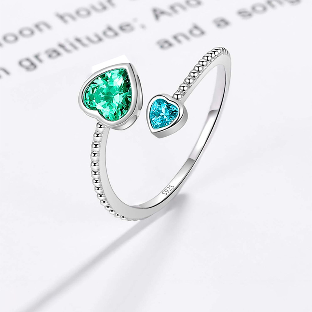 For Daughter - S925 Big Heart and Little Heart Birthstone Custom Ring