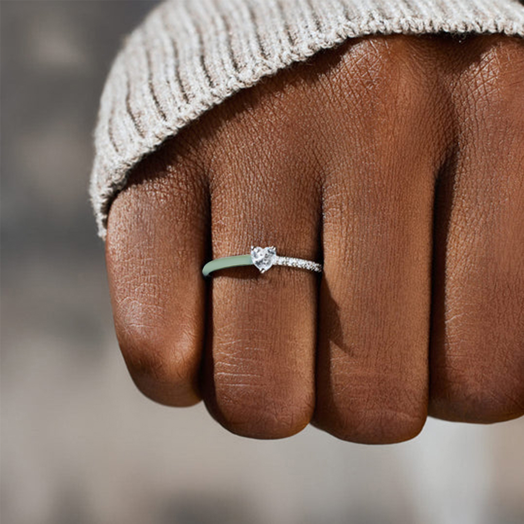 Mother & Daughter Purple Green Heart-cut Rings
