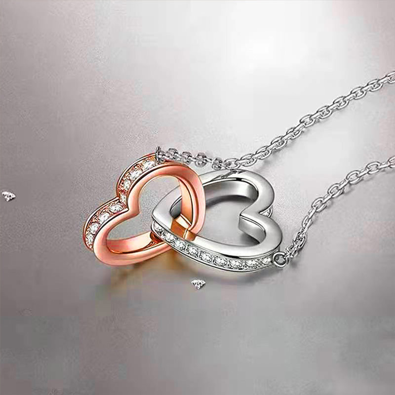 S925 The Love Between Mother And Daughter Is Forever Heart to Heart Necklace