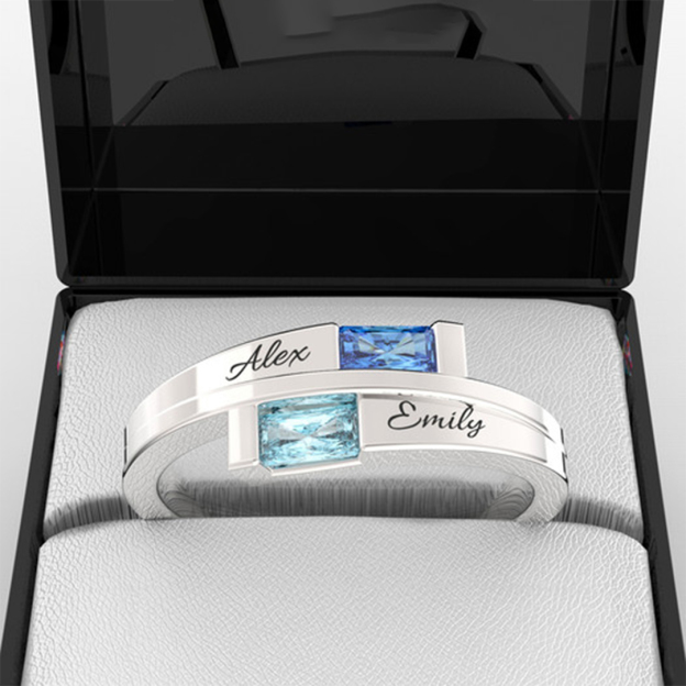 For Love - S925 Names & Birthstones Custom Split Level Ring