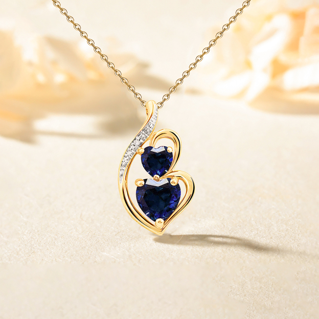 For Daughter - S925 I Will Always Have Your Back Gold Blue Diamond Heart Necklace