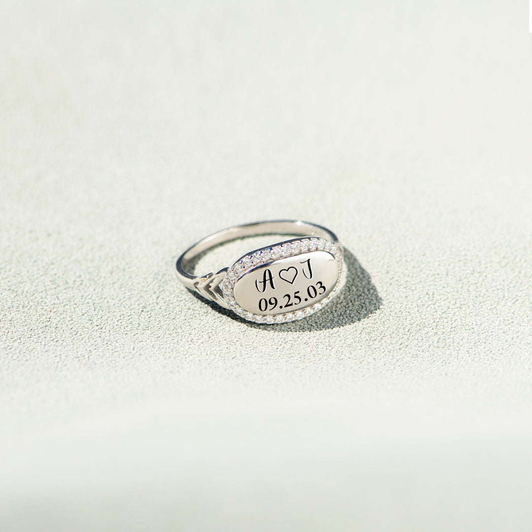 S925 Custom Initials & Special Date Diamond Oval Ring