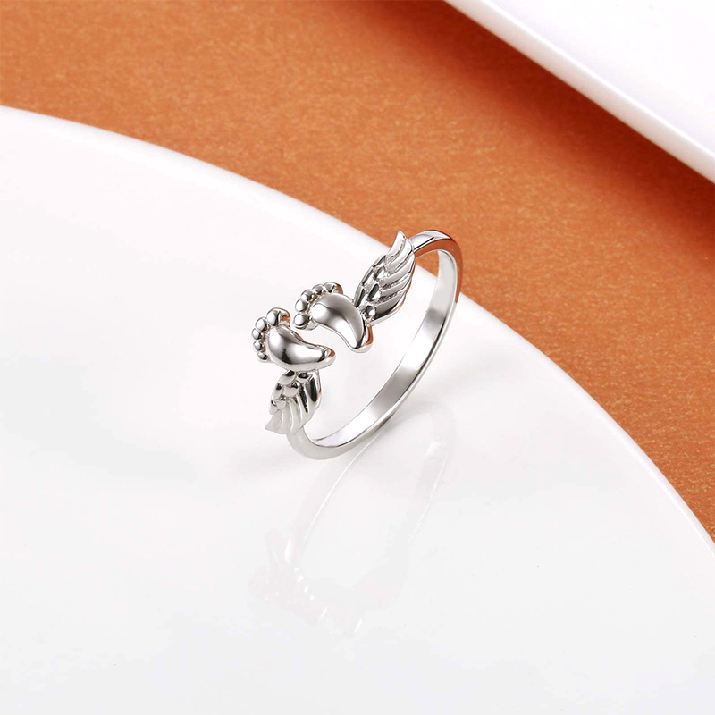 For Mother/Daughter - Mama Of An Angel Baby Feet Wing Ring