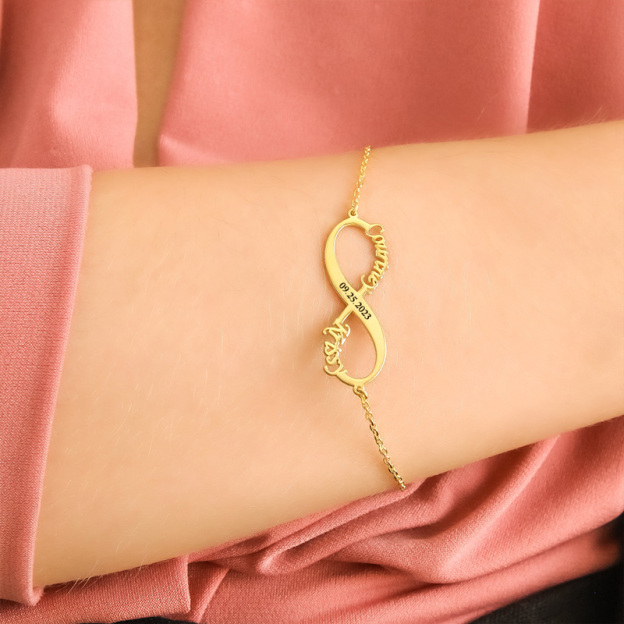 For Love - S925 I Love You Until Infinity Runs Out Name & Date Custom Infinity Bracelet