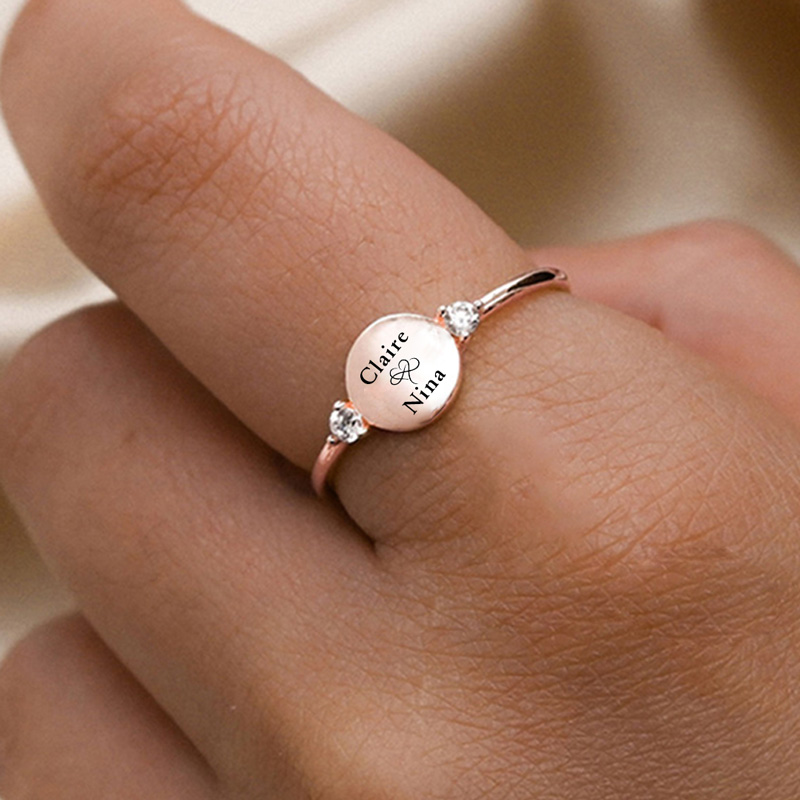 Custom Two-Name Double Diamond Circle Ring