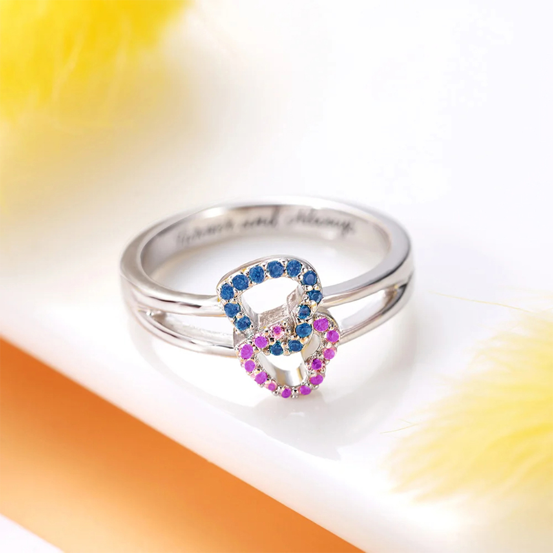 For Daughter - Custom Birthstone Double Heart Ring