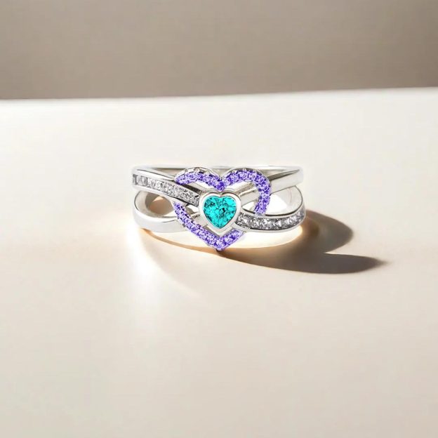 Suivide Prevention Awareness-Teal And Purple Heart Ring