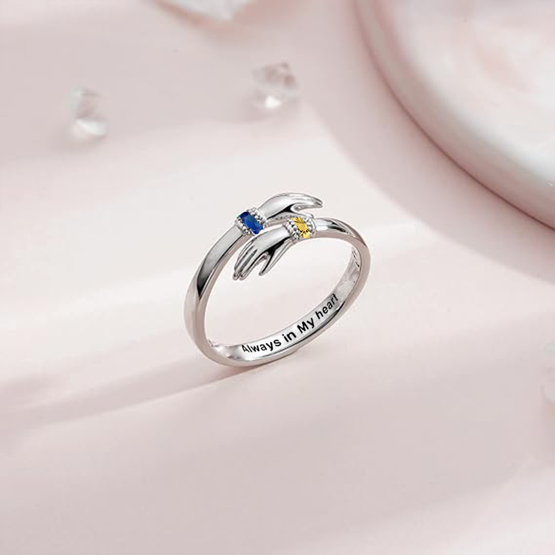 For Granddaughter - S925 Always Keep Me In Your Heart Birthstone Custom Glove Hug Ring