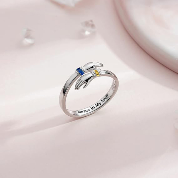 For Granddaughter - S925 Always Keep Me In Your Heart Birthstone Custom Glove Hug Ring