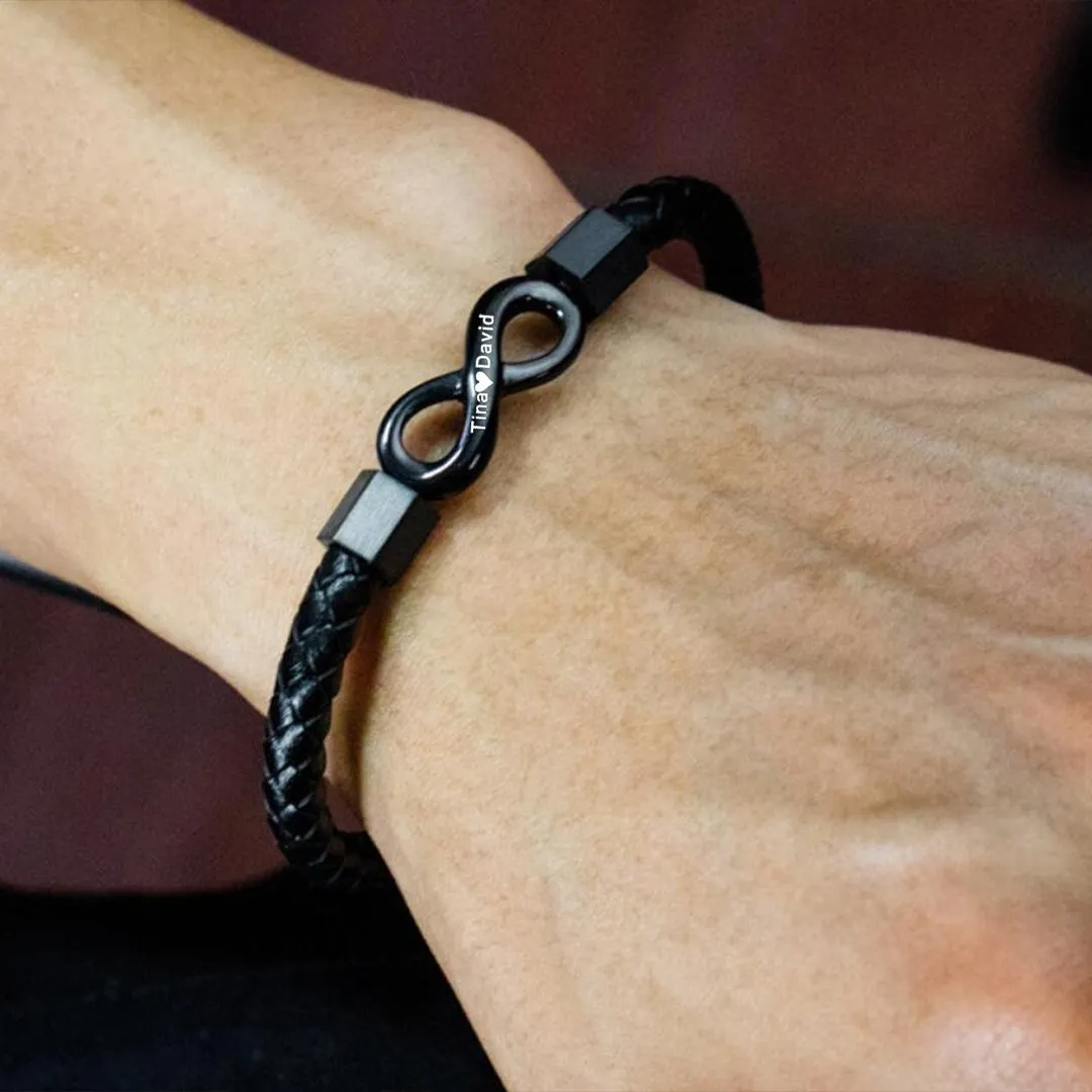 For Son - Personalized 2 Names Infinity Leather Bracelet