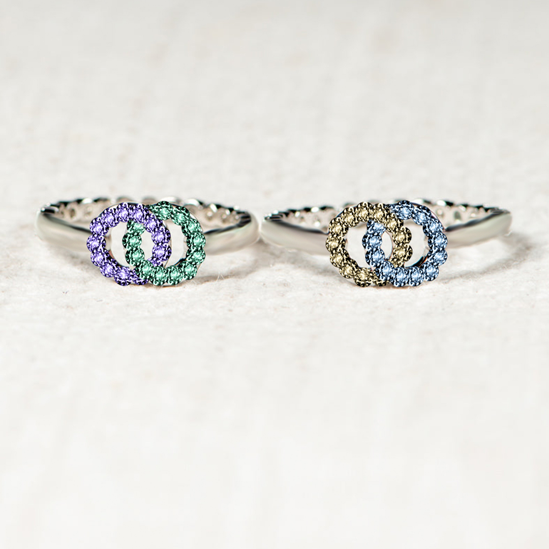 S925 Custom Birthstones Interlocking Ring