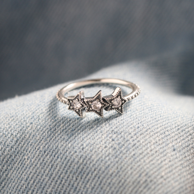 S925 My daughter Who Shines Like A Star Three Stars Ring