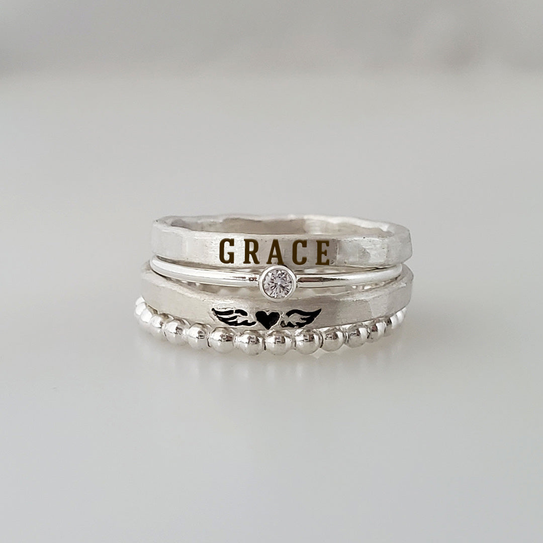 For Memorial - S925 Missing You Always Custom Name Stacked Ring - 4 Rings Set