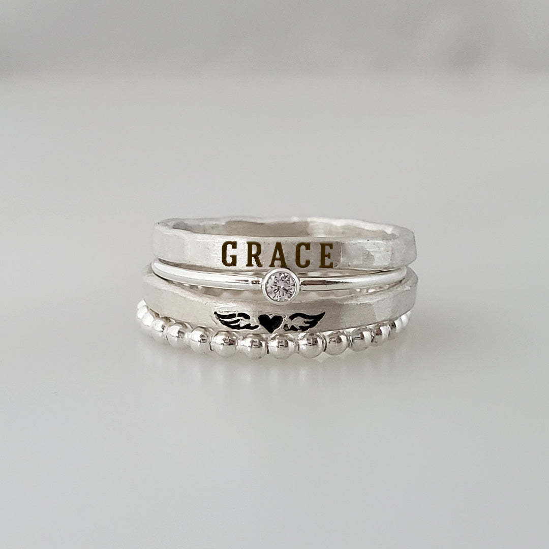 For Memorial - S925 Missing You Always Custom Name Stacked Ring - 4 Rings Set
