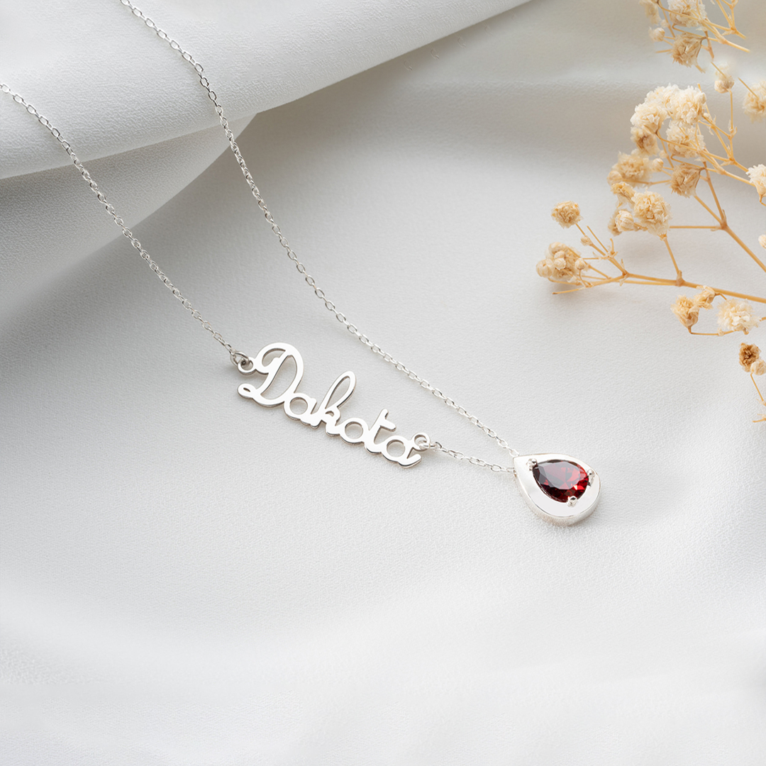 S925 Custom Aame And Birthstone Necklace