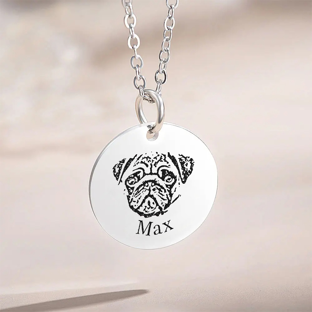 Custom Pet Face and Name Necklace