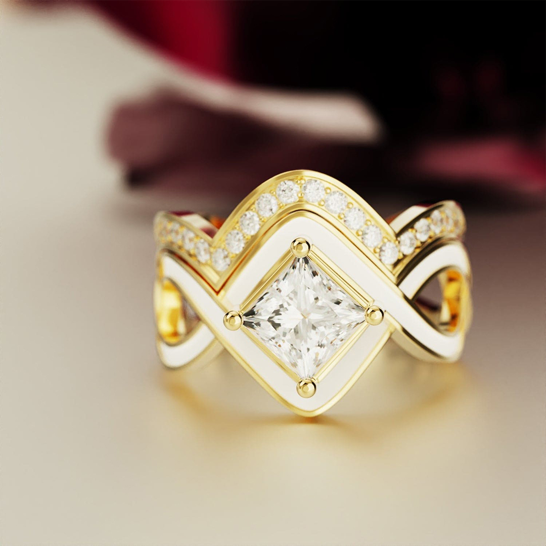 For Love - S925 Yellow Crystal Wave Ring