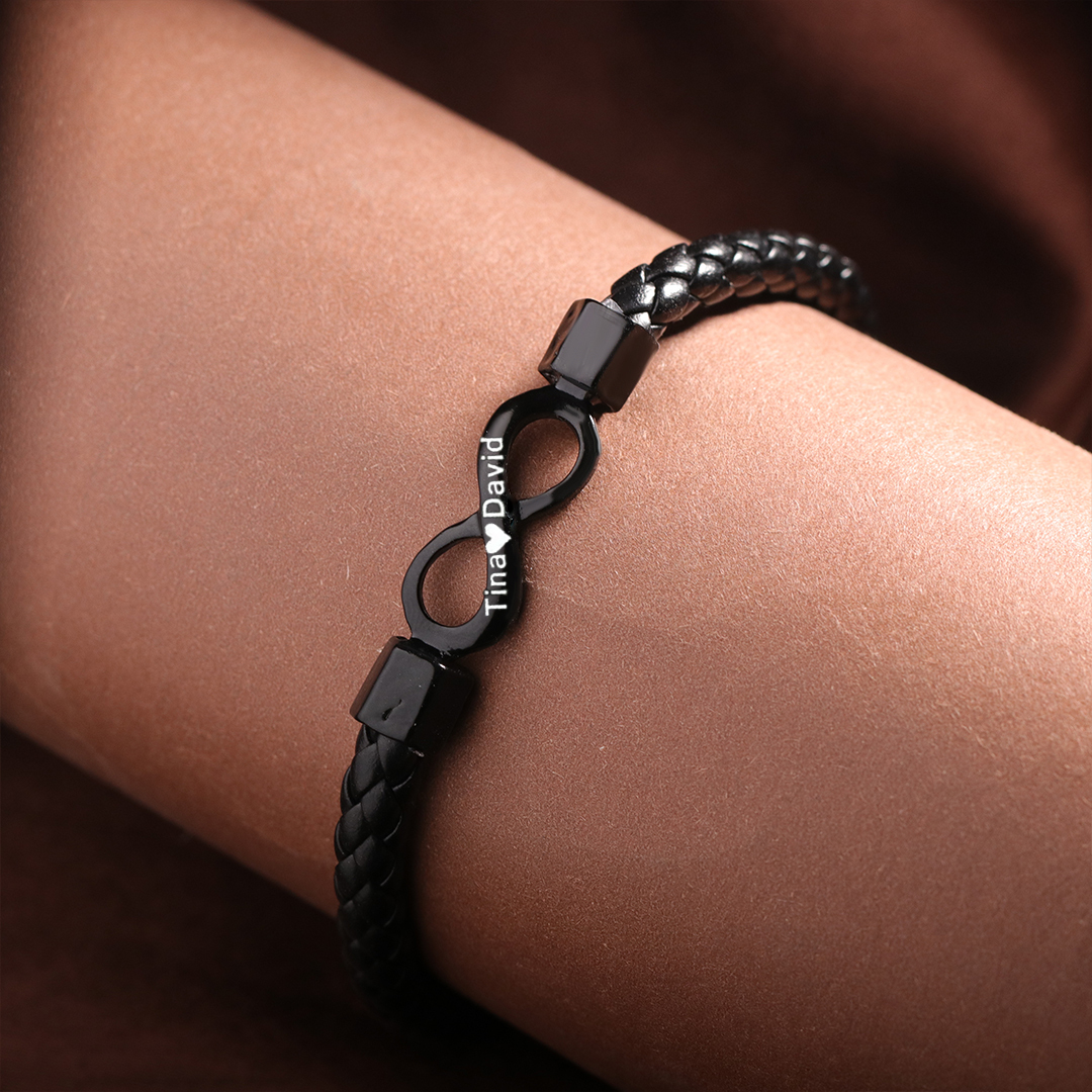 Personalized 2 Names Infinity Leather Bracelet