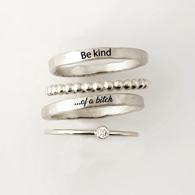 S925 Be Kind ...Of A Bi❤️ch Stacked Ring - 4 Rings Set