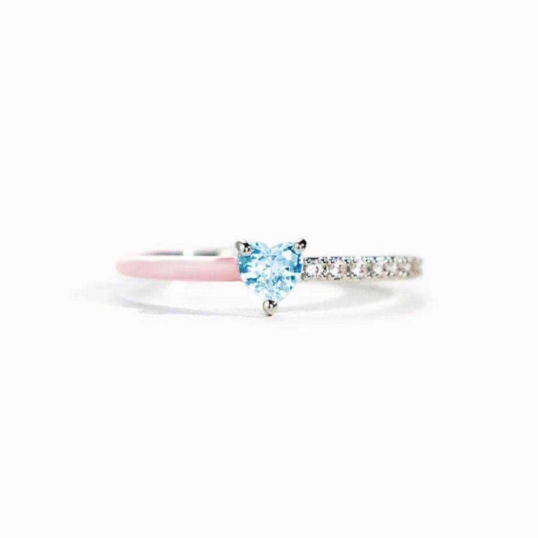 For Memorial - Mama Of An Angel Pink Heart & Blue Heart Ring