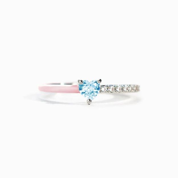 For Memorial - Mama Of An Angel Pink Heart & Blue Heart Ring