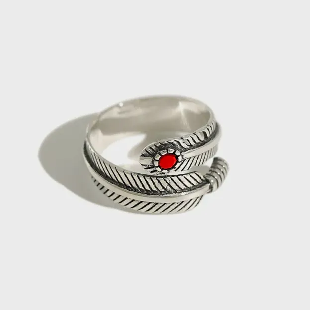 For Memorial - S925 Guardian Angel Turquoise Feather Ring