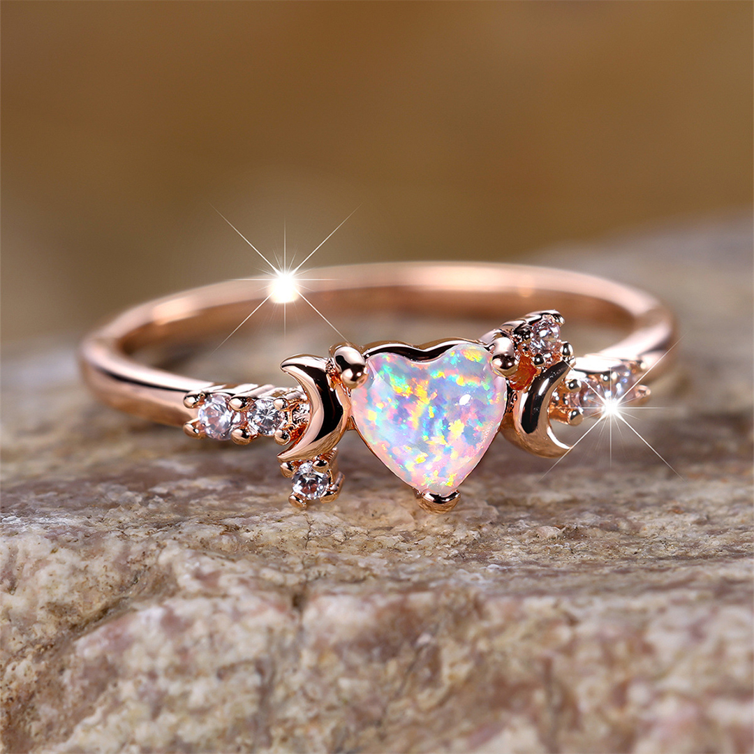 For Self - Remember To Love Yourself Unconditionally Love Heart Opal Ring