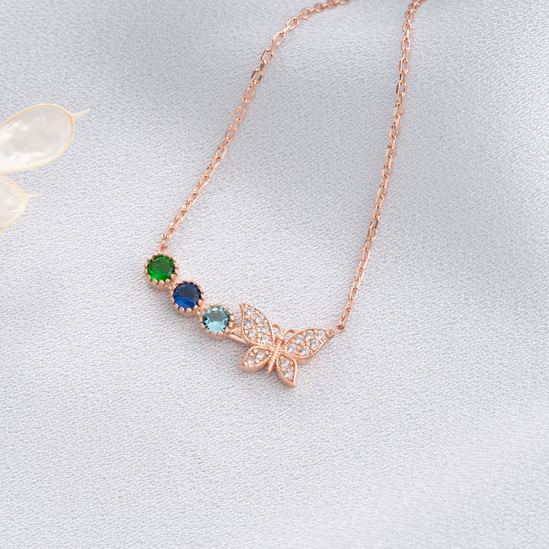 For Mother/Grandma - Personalized Butterfly Birthstone Necklace