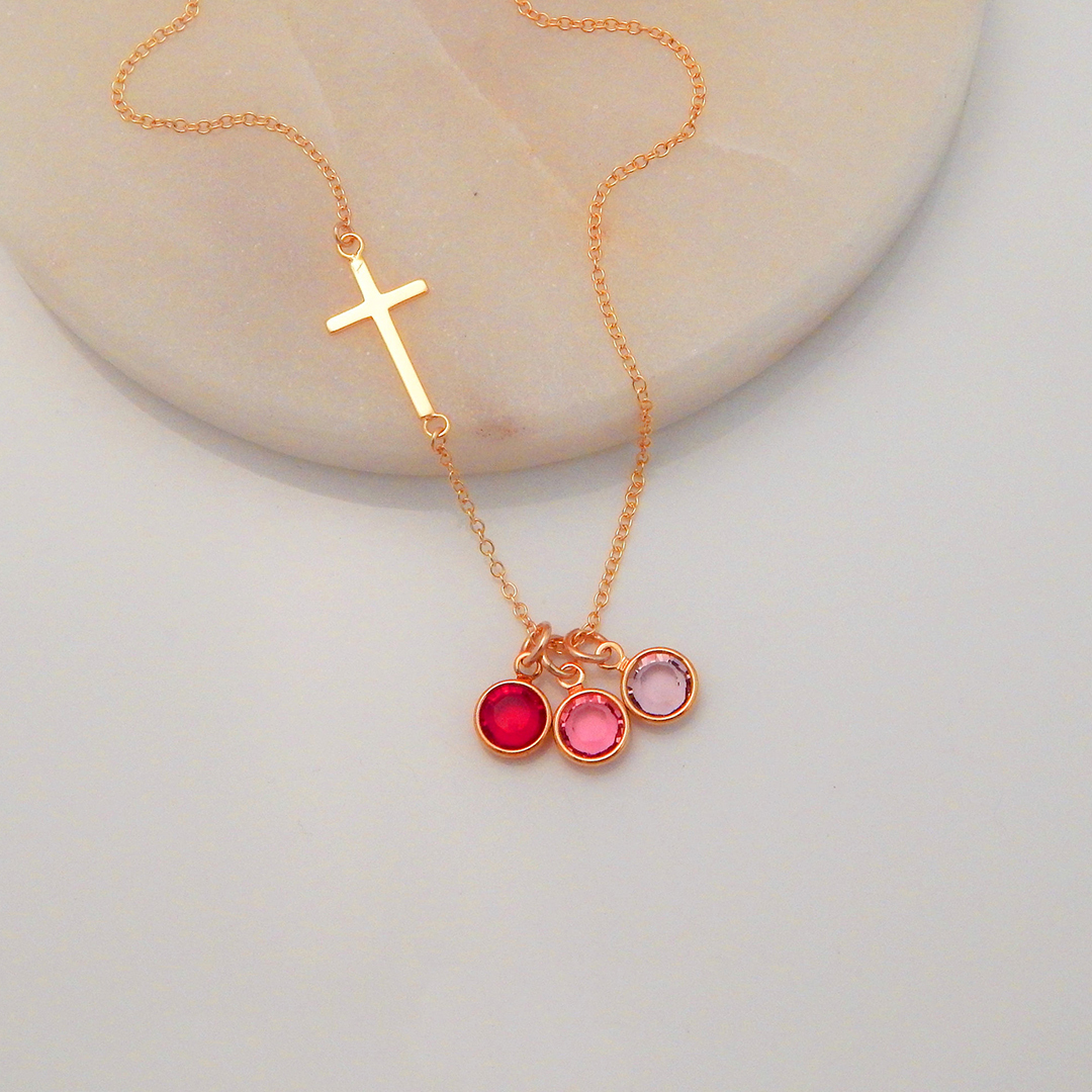 For Mother/Nana - Birthstone Custom Cross Necklace