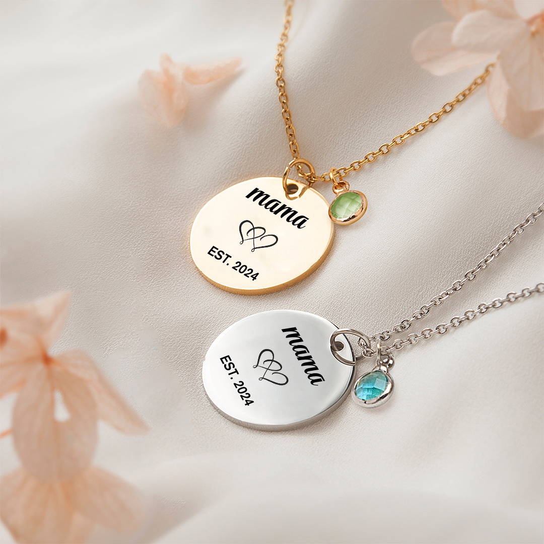 For Mama/Nana - Pendant medal Year & birthstone Custom Necklace