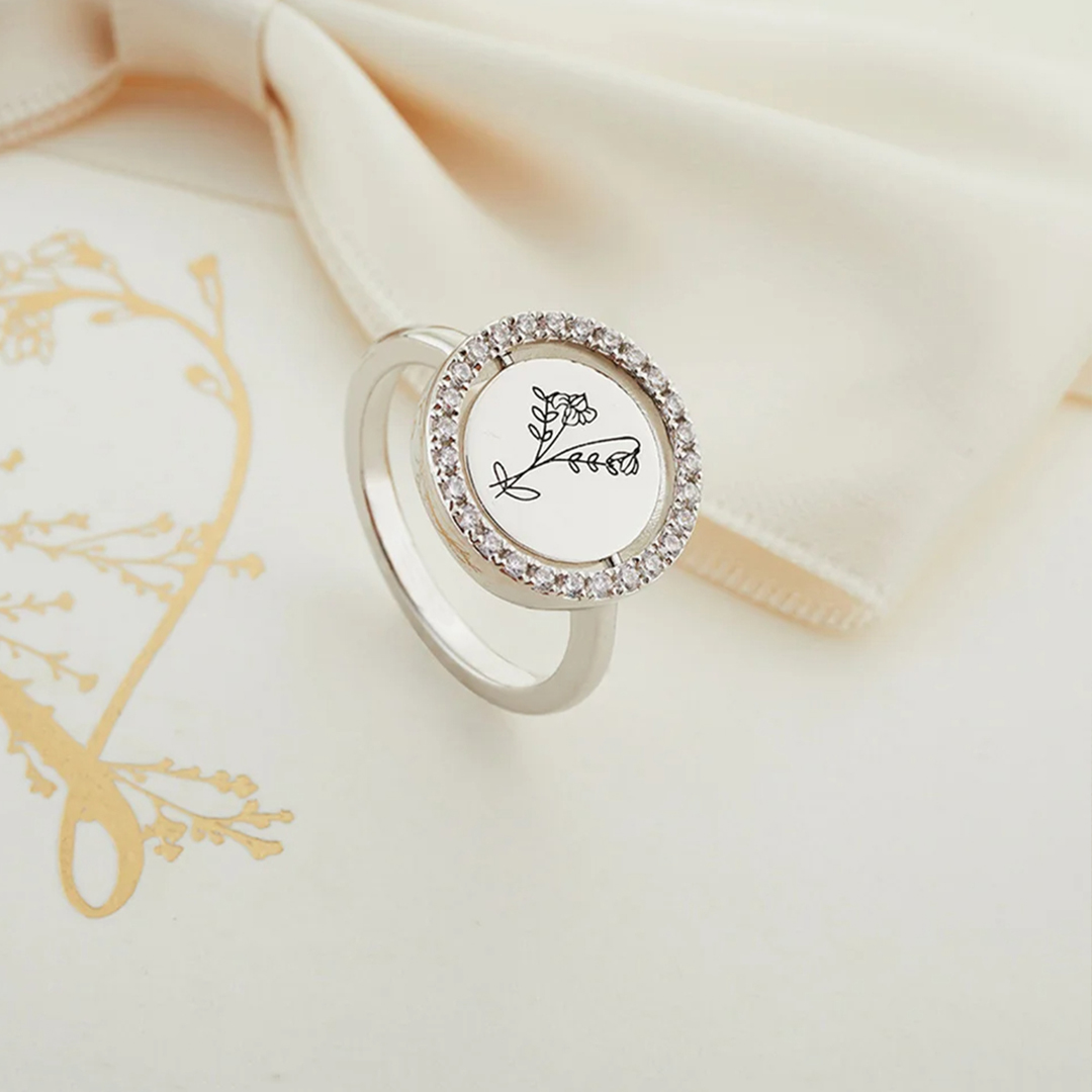 For Mama/Nana -  Rotatable round flower custom diamond Ring