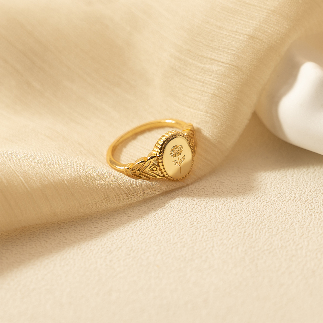 For Mother- Oval Birthday Flower Customized Ring