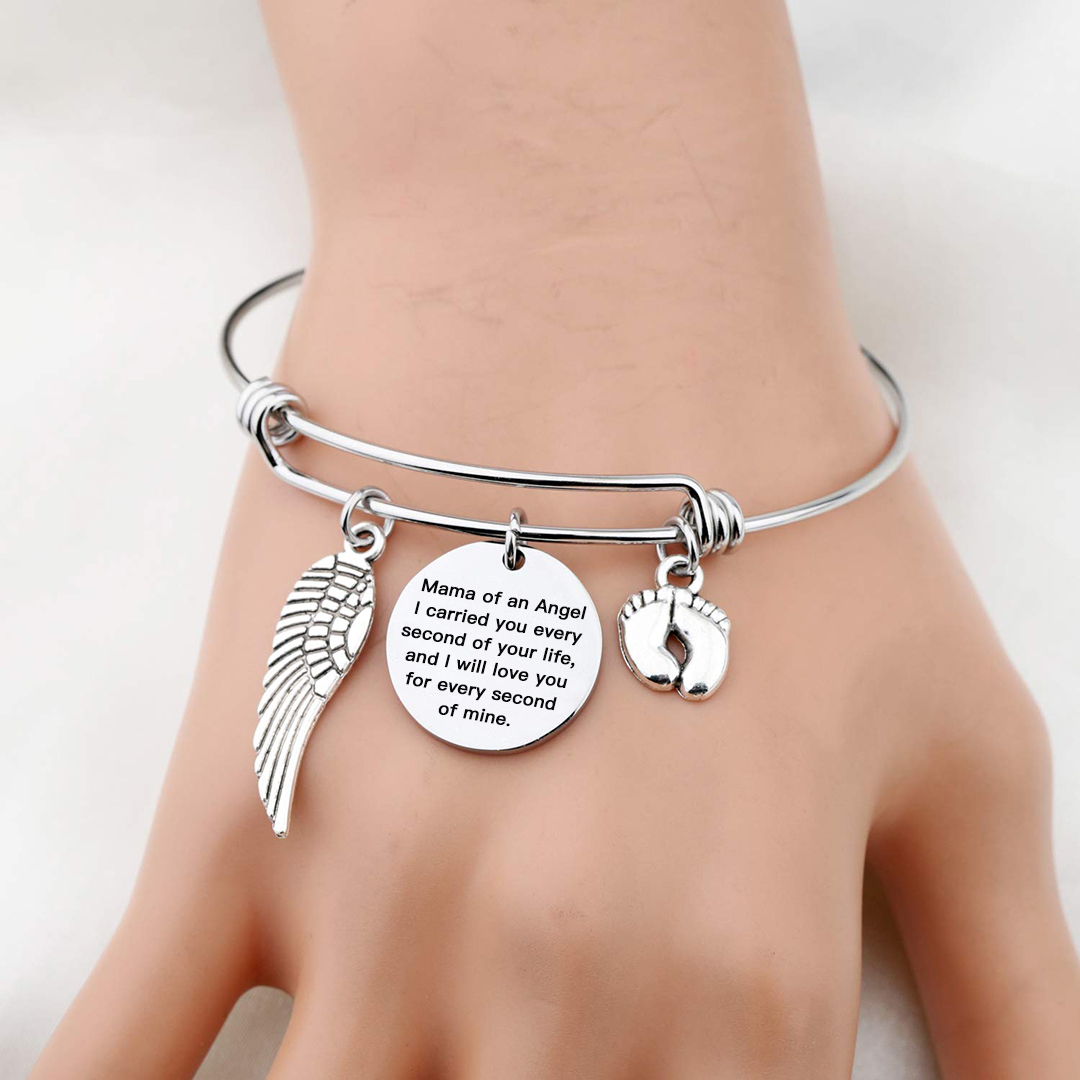 For Memorial - I Will Love You For Every Second Of Mine Footprint Wing Bracelet