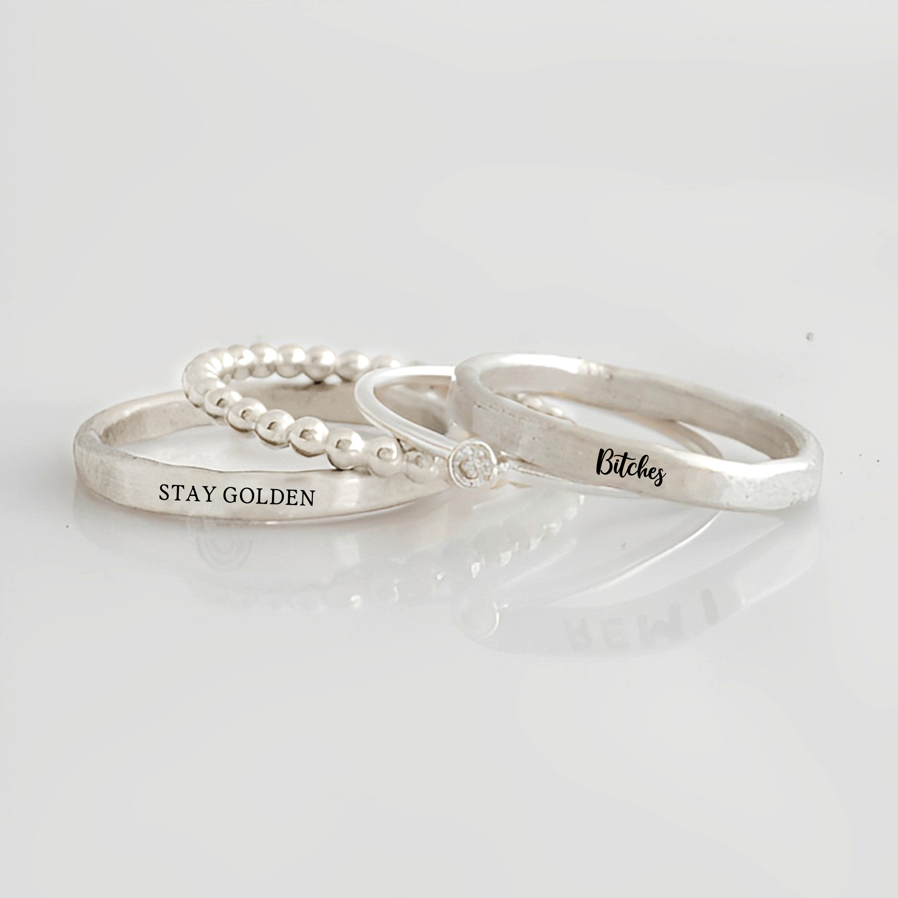 S925 Stay Golden Stacked Ring - 4 Rings Set