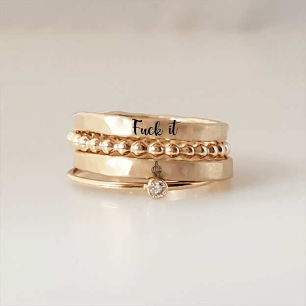 “Fuck It” Stacked Rings – 4 Rings Set