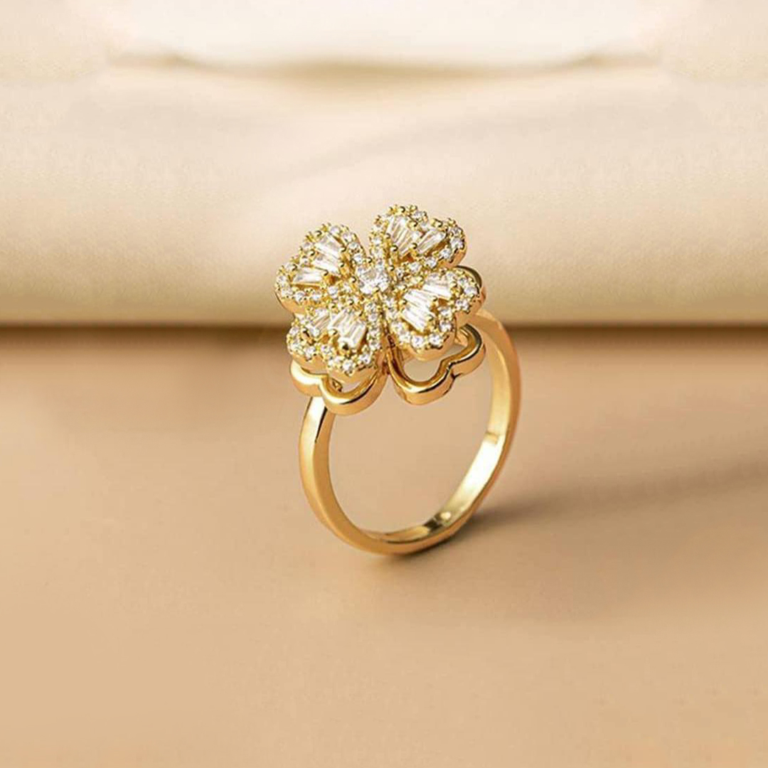 For Daughter - Golden Four Leaf Clover Rotating Stress Relief Ring