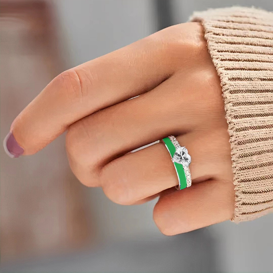 Mental Health Green Enamel Heart Ring