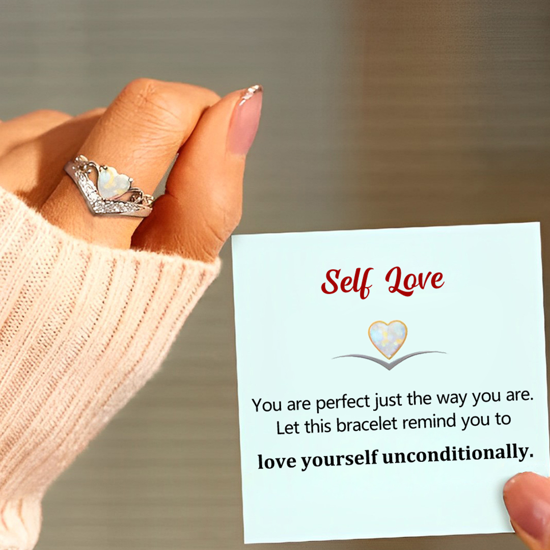 S925 Self Love Heart Crown Opal lettering Ring