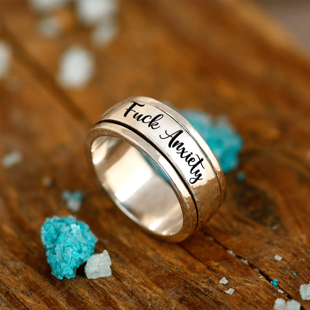 S925 Fuck Anxiety Rotatable Circle Ring