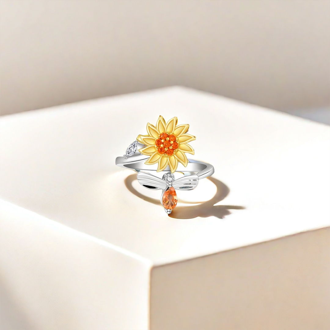 S925 Fuck Anxiety Rotatable Bee Ring