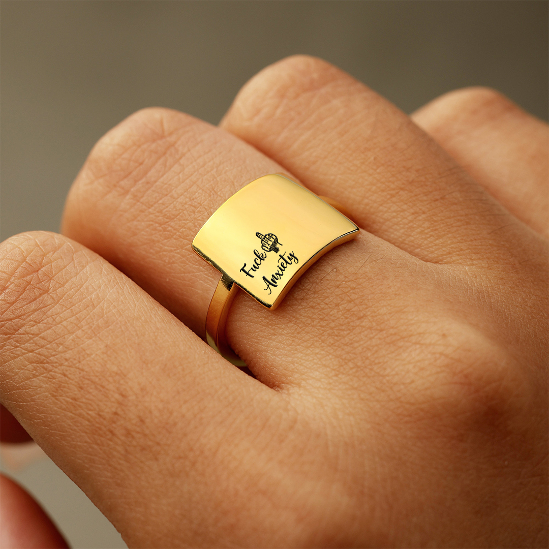 "Fuck Anxiety" Engraved Square Ring