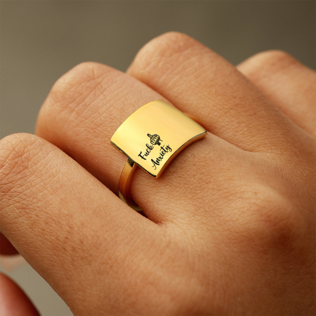 "Fuck Anxiety" Engraved Square Ring