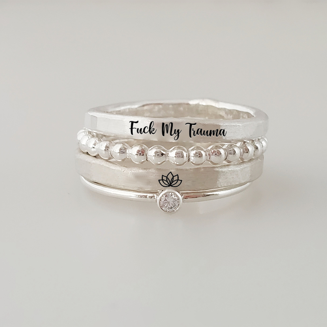 S925 Fuck My Trauma Stacked Ring - 4 Rings Set