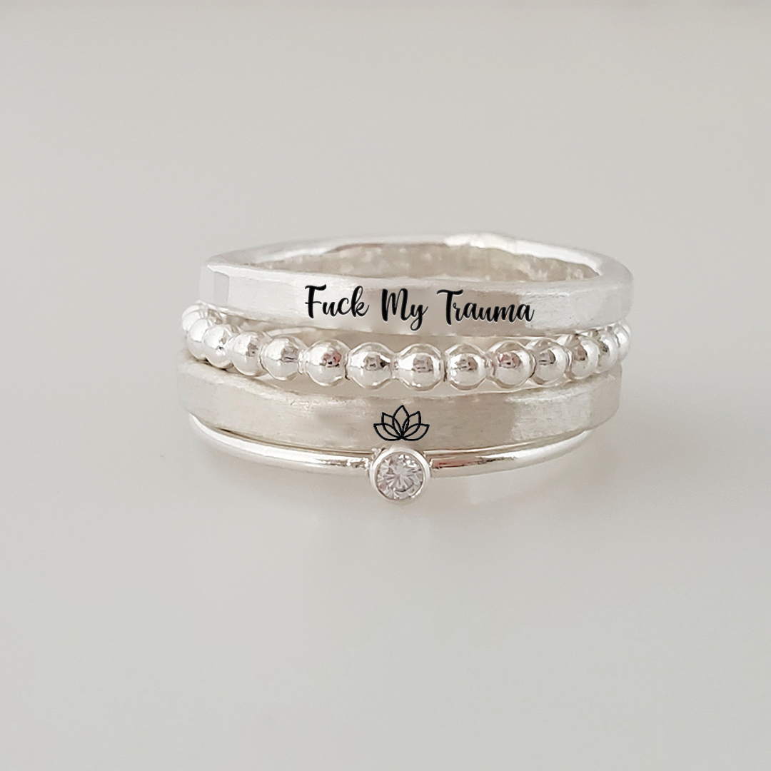 S925 Fuck My Trauma Stacked Ring - 4 Rings Set