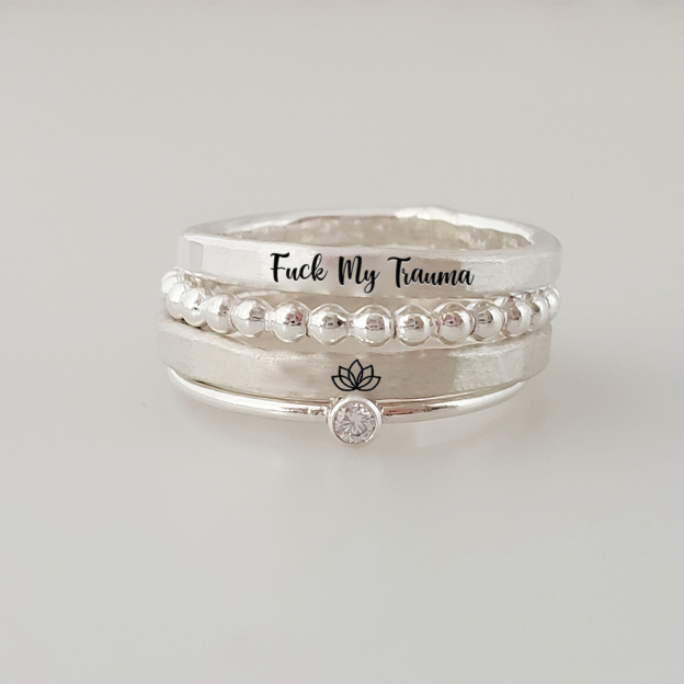 S925 Fuck My Trauma Stacked Ring - 4 Rings Set