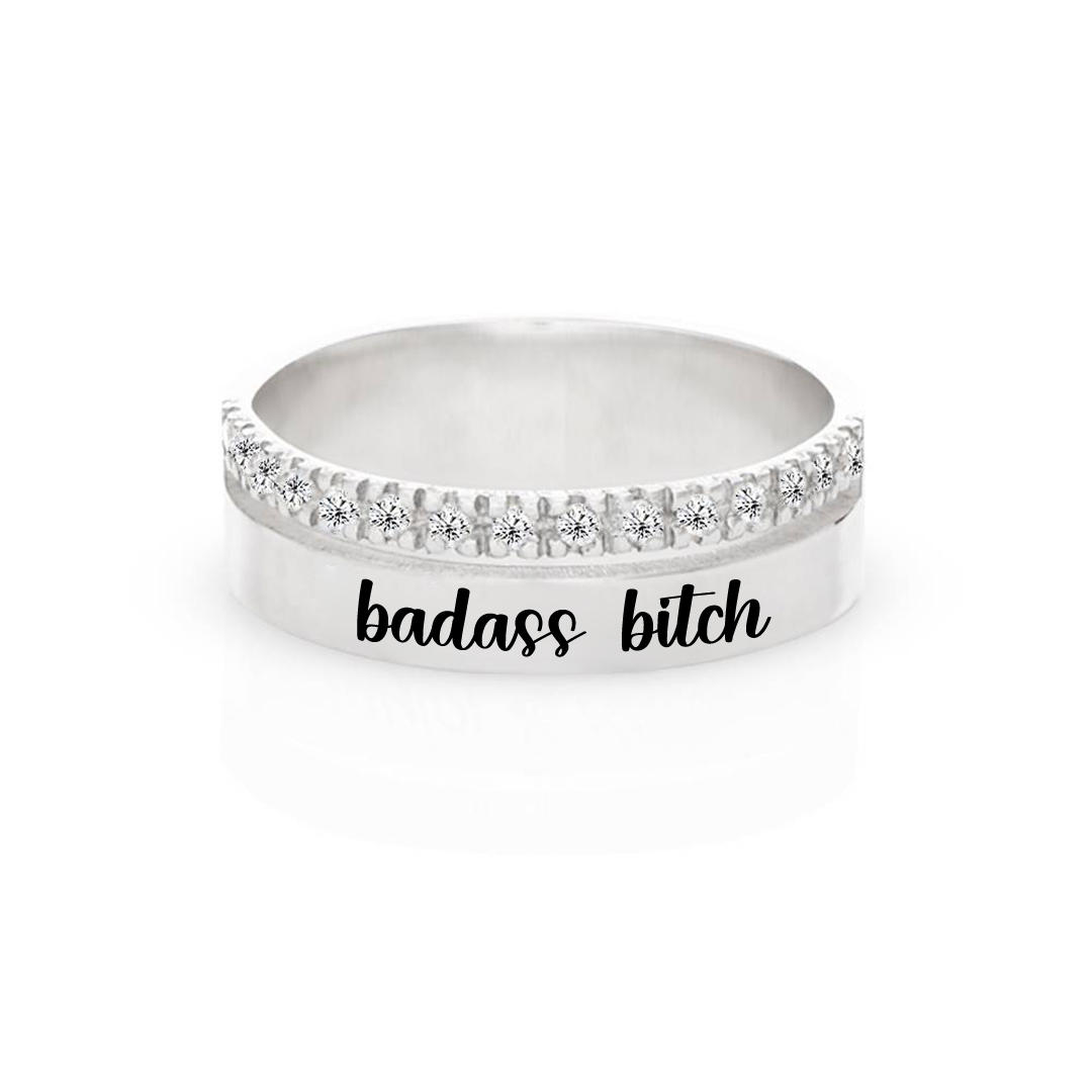 Badass Bitch Dainty Diamond Double Band Ring