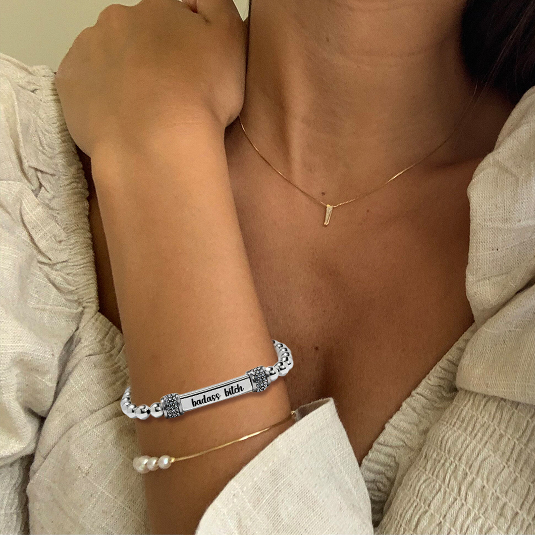 For Friend - Badass Bitch Dainty Diamond Beaded Stretch Bracelet