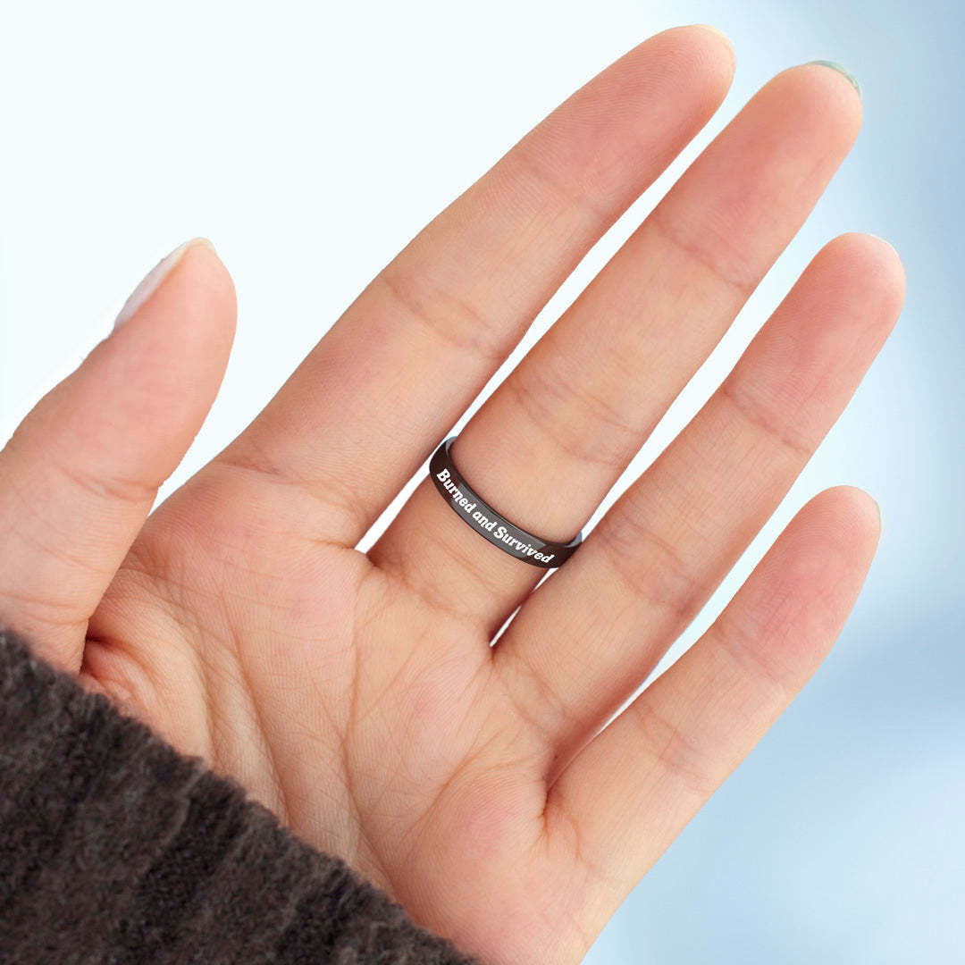 For Daughter-Burned and Survived Engraved Black Rose Ring