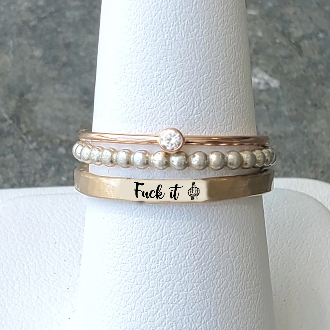 S925 Fuck It Stacked Ring - 3 Rings Set