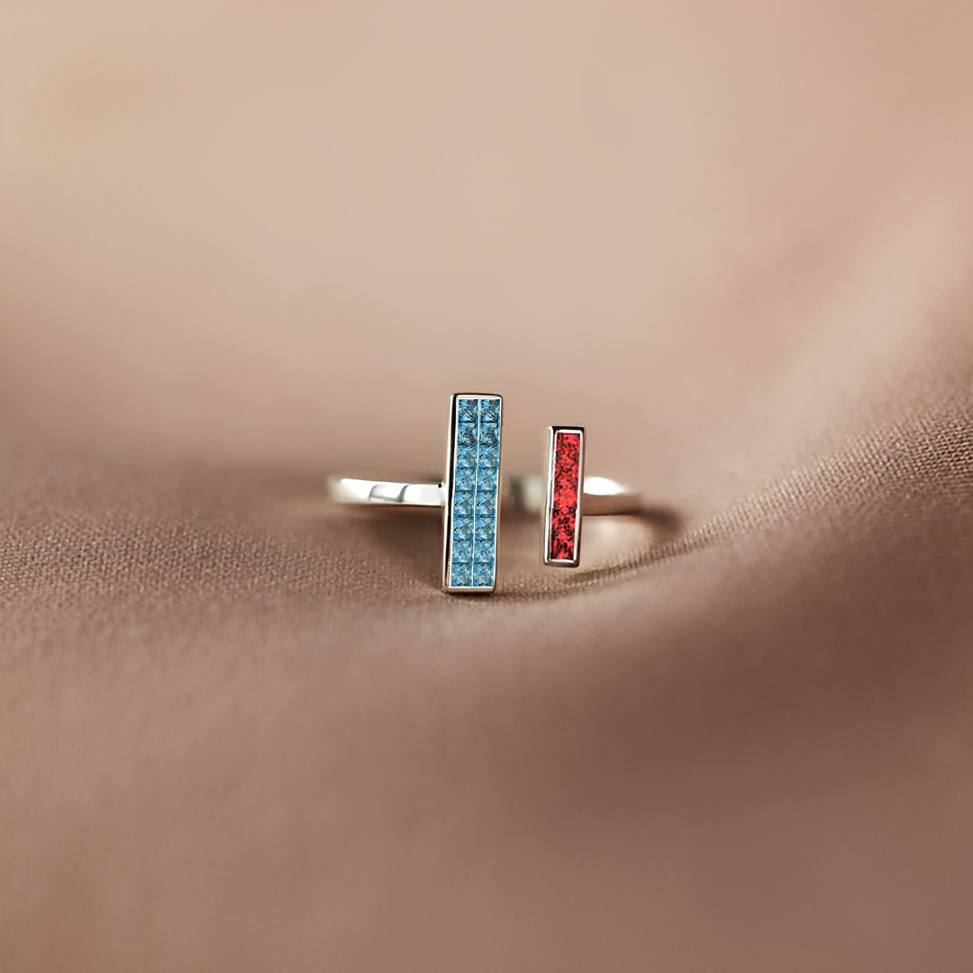 For Mother/Daughter -Thick and Thin Customized Birthstones Ring